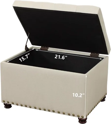 Vista 4 de Otomana de Almacenamiento de 24", Otomana de Tela Reposapiés con Tapa Articulada, Taburete Tapizado Rectangular Acolchado, Carga hasta 350 lb