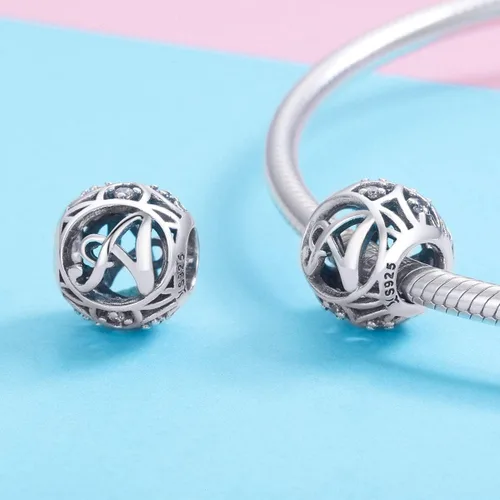 Vista 2 de Plata de ley 925 con piedras cúbicas, opciones completas de regalo de la A Z, cuentas de letras del alfabeto para pulseras europeas Pandora