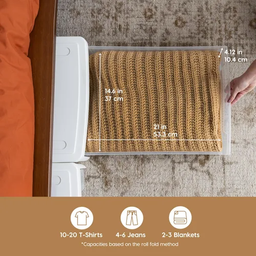Vista 4 de IRIS USA 22 Qt Almacenamiento bajo la cama, organizador apilable de plástico con cajón deslizante, paquete de 2 unidades, multiusos para ropa