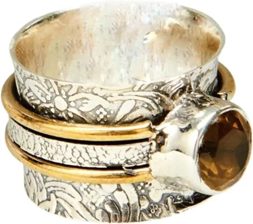Vista 16 de Gemstone Spinner Ring for Women, 925 Sterling Silver Boho Meditation Band with Amethyst, Moonstone, Opal, Garnet, Gift for Her