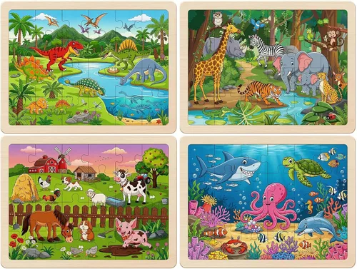 Vista 2 de Rompecabezas para niños de 3 a 5 años, juego de 4 paquetes con 24 piezas Mashup de animales