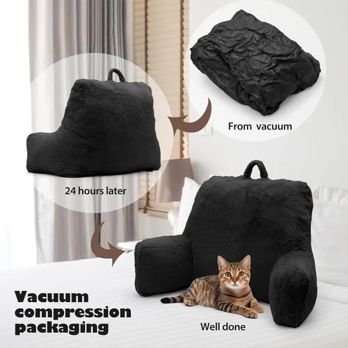 Vista 5 de Almohada de Lectura Grande para Cama, Respaldo con Brazos, Soporte de Espalda para Sentarse en la Cama, Sofá para Descansar, Respaldo, Negro