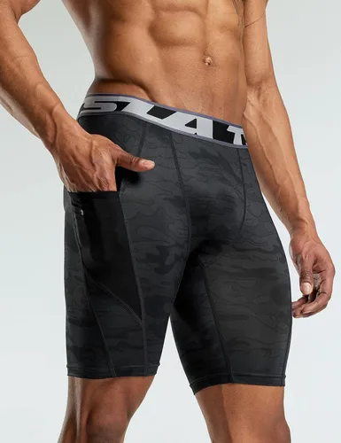 Vista 5 de TSLA - Pantalones cortos deportivos de compresión para hombre, en paquete de 1 o 3unidades, mallas para correr de rendimiento deportivo, frescas