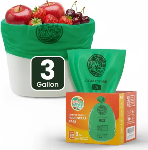 Vista 10 de Bolsas de compost 1.3 galones, 100 unidades, bolsas de basura pequeñas compostables para cubo de compost de cocina en encimera 0.75, 1, 1.2, 1.3
