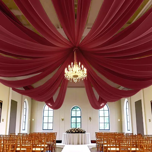 Vista 26 de Cortinas de techo verdes para cortinas de boda para techo, tela drapeada, 2 paneles de 5 x 20 pies, cortinas de tela para cortinas de arco de boda