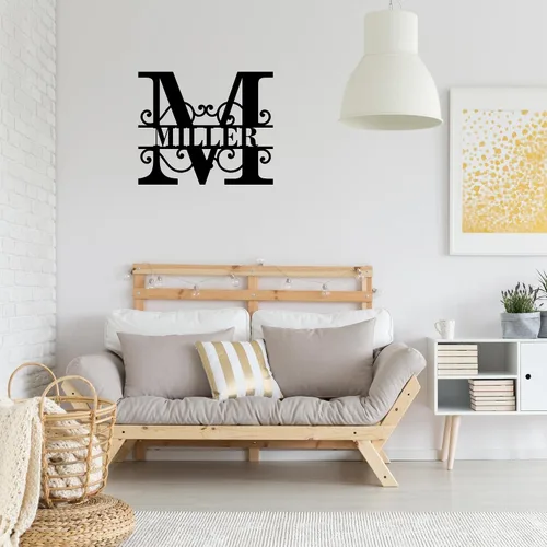 Vista 4 de Letrero de Nombre de Metal Personalizado – Monograma de Letra Dividida para Decoración de Pared, Letrero de Apellido Familiar Personalizado, Regalo