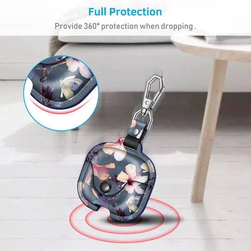Vista 5 de Fintie Funda protectora para AirPods 3 (2021), piel sintética de alta calidad, ajuste delgado, cierre de metal, funda portátil con llavero