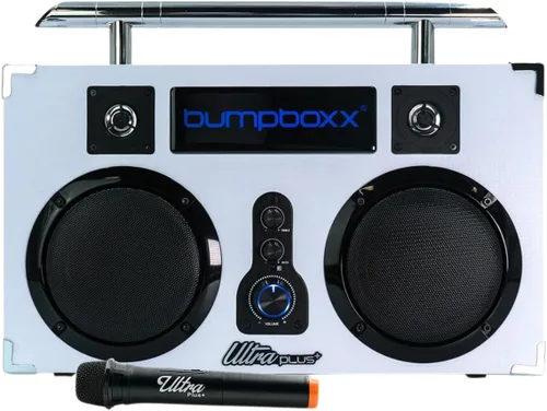 Vista 4 de Bumpboxx Bluetooth Boombox Ultra Plus Boombox retro con altavoz Bluetooth Incluye batería de litio recargable, correa de transporte y micrófono