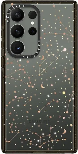 Vista 171 de CASETiFY Funda de impacto para Galaxy S22+ - Adhesivo Aries Moross, color negro transparente
