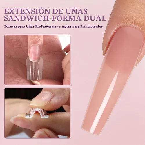Vista 4 de 280 formas de uñas dobles tipo sándwich, 14 tamaños, forma ovalada para gel constructor, moldes de extensión de uñas reutilizables de cobertura