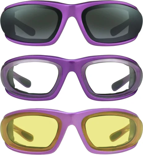 Vista 14 de Bikershades Gafas de montar en motocicleta con montura morada, pequeñas para mujeres y niñas 2 pares transparentes