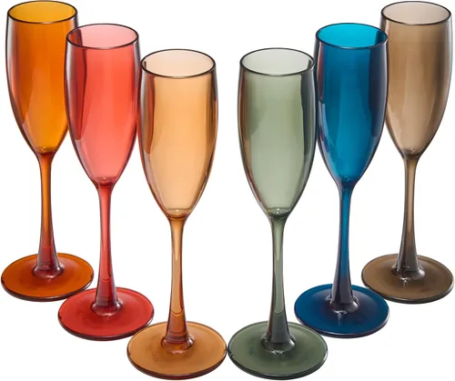 Vista 8 de The Wine Savant - Juego de 6 copas de champán de plástico acrílico estilo europeo Copas de champán coloreadas reutilizables para brindis 100%