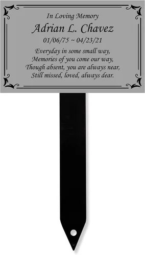 Vista 3 de Estaca de placa conmemorativa, marcador de metal extra grande y resistente Escritura negra/dorada