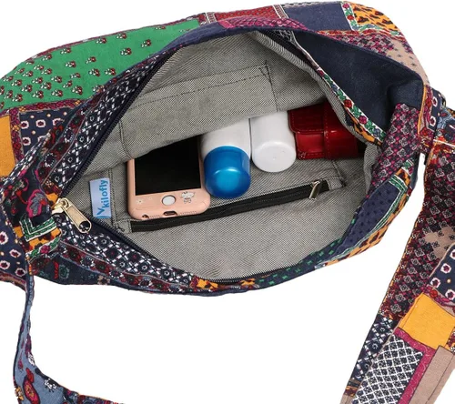 Vista 3 de kilofly Bolso de hombro de algodón hippie bohemio multi bolsillos bolso de mano