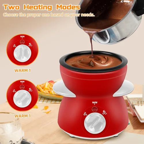 Vista 9 de Mini olla para fundir chocolate, fuente de fondue de chocolate, máquina calentadora de 8.79 onzas para chocolate con leche, queso, mantequilla Rojo
