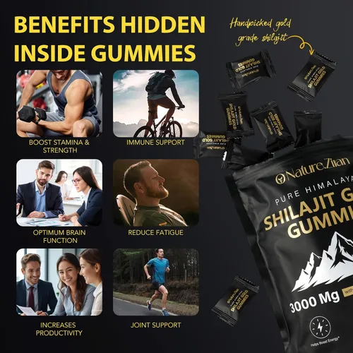 Vista 5 de O NATURE . ZIRAN Gomitas Shilajit para hombres y mujeres, gomitas de oro Shilajit ricas en Ashwagandha, Gokshura con más de 85 minerales, sabor