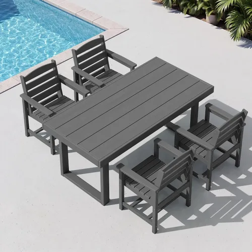 Vista 14 de SERWALL HDPE - Juego de comedor al aire libre para 4, 67 pulgadas, para todo tipo de clima, mesa de comedor y sillas sin brazos para terraza Negro