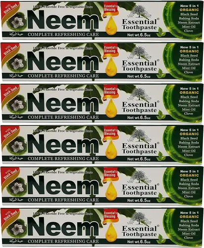 Vista 5 de Essential Palace Pasta de dientes Neem fórmula 5 en 1 – 100% libre de flúor y base vegetal de gluten, evita caries, refrescante con extracto