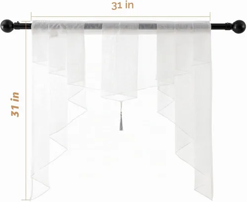 Vista 2 de PearAge Cortinas traslúcidas con cenefa para sala de estar, cenefa para ventanas de granja, cortinas festoneadas a medida con bolsillo para barra