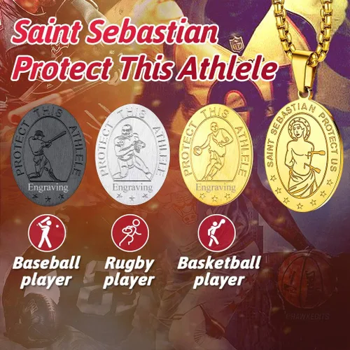 Vista 8 de FaithHeart Collar de San Sebastián, patrón de acero inoxidable, santo de atletas, medallón protector cristiano para béisbol, fútbol, baloncesto
