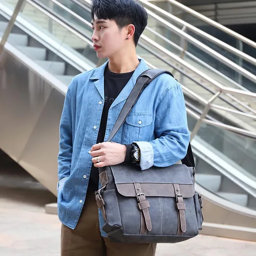 Vista 7 de NZ SIXVONA Bolso de mensajero para hombre, bolso vintage de piel sintética para hombre, resistente al agua, maletines para iPad, bolso cruzado