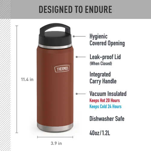 Vista 2 de THERMOS ICON SERIES - Botella de agua con tapa superior de rosca, 40 onzas, sillín - Botella de agua de acero inoxidable aislada al vacío con tapa