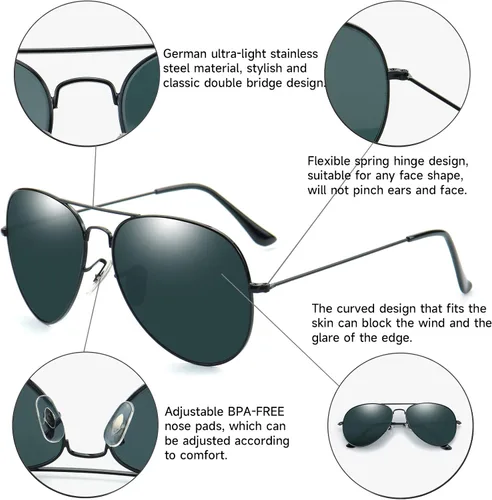 Vista 4 de Soarea Fashion Shields - Gafas de sol de aviador para mujeres y hombres de gran tamaño cuadradas de metal antirreflejos 100 protección UV