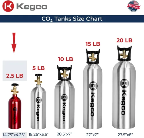 Vista 7 de Kegco ZXB2.5-R Cilindro de Co2, 2.5 libras, rojo