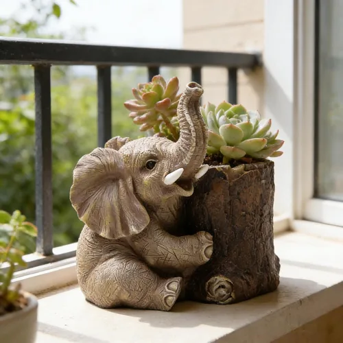 Vista 2 de Hodao Soporte para bolígrafo de elefante de resina, lindo organizador de escritorio de elefante, taza creativa para decoración de escritorio