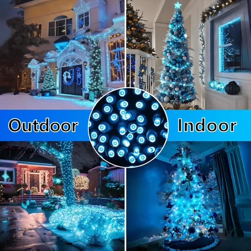 Vista 6 de Luces LED de Navidad Aqua de 50 pies, 100 unidades - Exteriores, Grado Comercial, Impermeable, Cable Verde, Navidad, IP65, UL Listado
