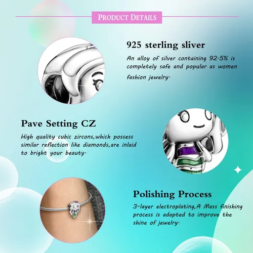 Vista 3 de Pulsera colgante de plata de ley 925 con cuentas para pulseras originales, regalo de cumpleaños para mujeres