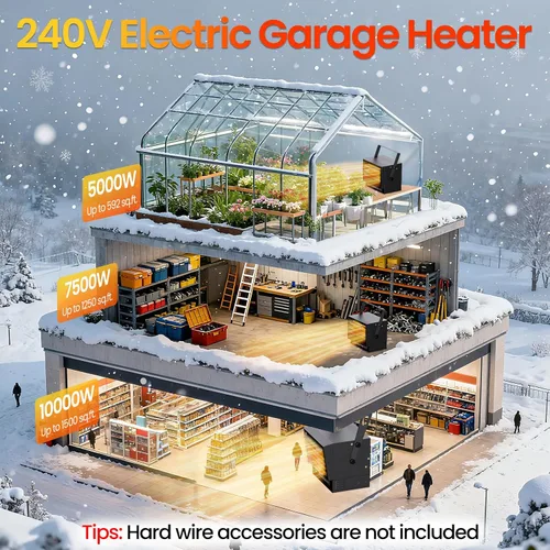Vista 2 de Calentador eléctrico de garaje de 7500 W con control remoto, calentador de techo cableado de 240 V, calentadores de espacio de garaje con modo ECO