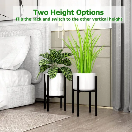 Vista 2 de EKNITEY Soporte ajustable para macetas: soporte de flores moderno para interiores y exteriores, organizador de plantas de metal, soporte para Negro