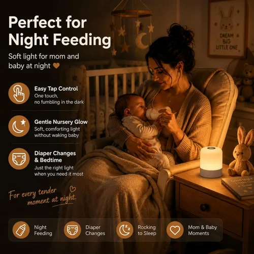 Vista 3 de Luz nocturna portátil para bebé, 2400 mAh, luz de huevo de 3 colores para guardería, lámpara LED pequeña recargable, luz nocturna táctil regulable