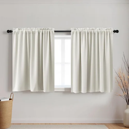 Vista 25 de Cortinas de café KOUFALL de 18 x 24 pulgadas para tratamientos de ventanas pequeñas, niveles de cortinas bohemias opacas para ventanas de RV y Beige