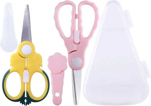 Vista 17 de Tijeras de comida para bebés, tijeras de cocina - Paquete de 2 tijeras portátiles saludables y lindas para niños con bloqueo de seguridad y estuche