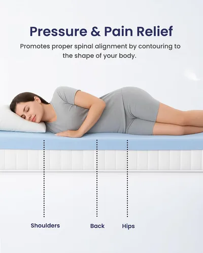 Vista 7 de Lounj Cubrecolchón de espuma viscoelástica de gel, fabricado en Estados Unidos (individual)
