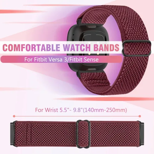 Vista 4 de Paquete de 3 correas elásticas de nailon compatibles con Fitbit Versa 4/Versa 3/Sense 2/Sense, suave, ajustable, transpirable, correas de repuesto