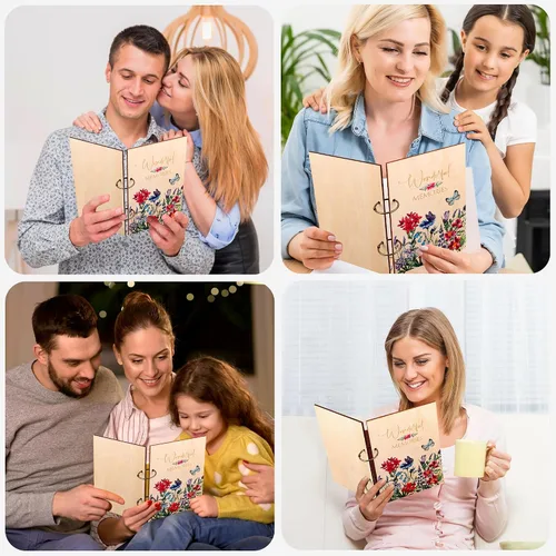 Vista 9 de Giiffu - Libro organizador de tarjetas de felicitación, carpeta de madera para tarjetas de felicitación Álbum de recuerdo de tarjeta de cumpleaños