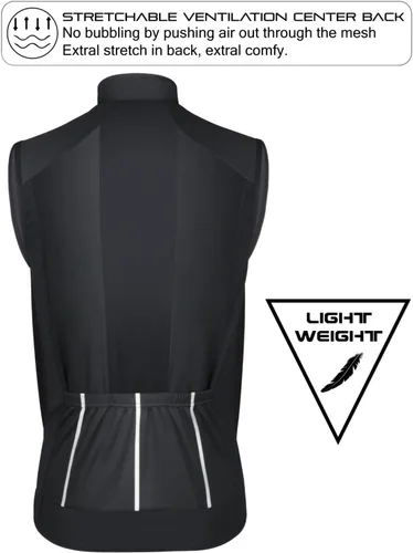 Vista 3 de Chaleco de ciclismo para hombre con 3 bolsillos de carga con cinta reflectante, chaleco de ciclismo micro Softshell resistente al viento Negro