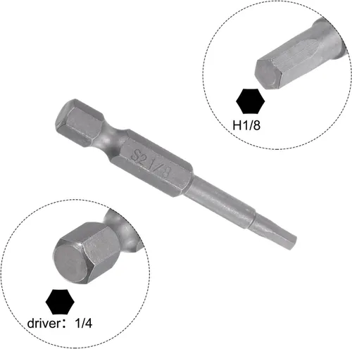Vista 4 de HARFINGTON Broca de destornillador hexagonal de 1/8 "SAE 1/4" vástago hexagonal de 2 pulgadas de longitud magnética S2 brocas eléctricas de acero
