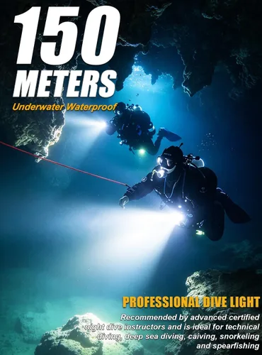 Vista 3 de PFSN Dive Light Scuba Diving Flashlight, Professional Underwater Flashlight IPX68 Waterproof, Super Bright Diving Torch Best Gear for Diver