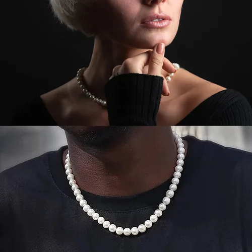 Vista 5 de WEEYICO Collares de perlas blancas para mujer, gargantilla de perlas para hombre, collares de perlas cultivadas en agua dulce, grado AAA