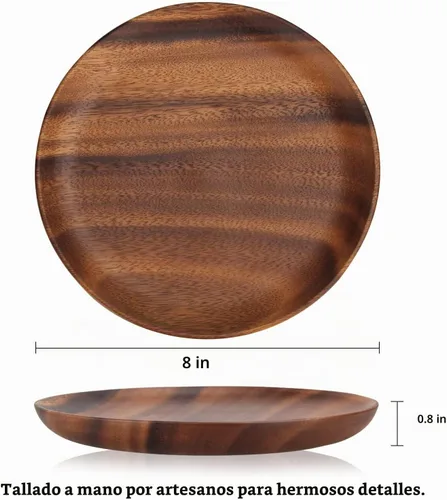 Vista 7 de Ayiaren 2 unidades de platos decorativos de madera de acacia para ensalada, tableros redondos de charcutería, aperitivo, postre, tabla de servir