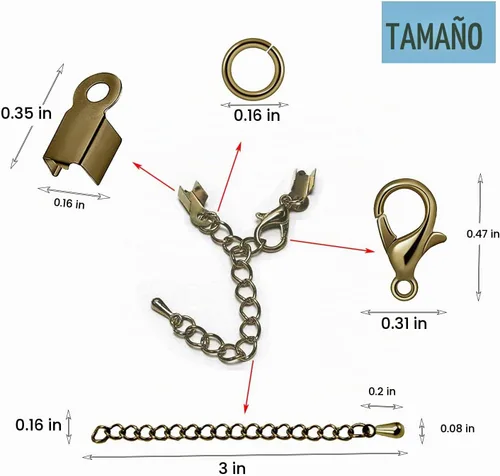 Vista 3 de Juego de 580 piezas de accesorios para fabricación de joyas, incluye 250 conectores de anillo de salto abiertos, 250 tapas de extremo de cable Bronce