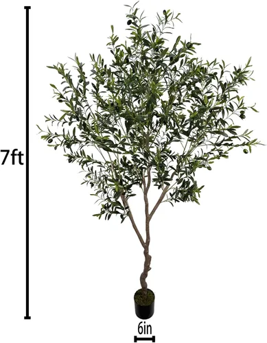 Vista 2 de Árbol de Olivo Artificial de 7 pies (82 pulgadas, 2200+ Hojas con Protección UV) Alto, Árbol de Olivo Falso para Interiores, Árbol Artificial