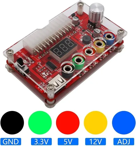Vista 4 de Kit de placa de conexión de fuente de alimentación ATX y estuche acrílico con perilla de voltaje ajustable ADJ, soporta 3.3 V, 5 V, 12 V y 1.8