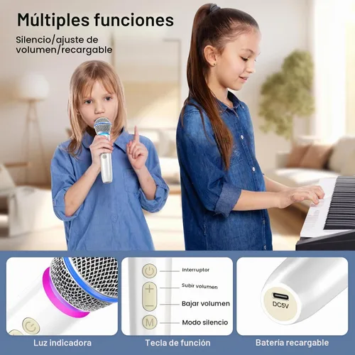 Vista 4 de Aokeo Micrófono inalámbrico con receptor recargable, micrófono de karaoke de mano dinámico UHF, rango de 100 pies, para altavoz amplificador