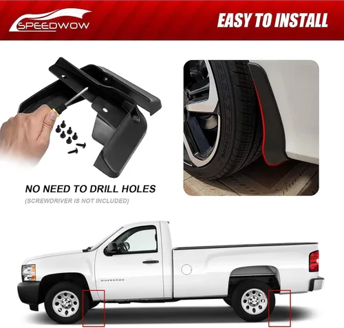 Vista 3 de SPEEDWOW - Juego de 4 protectores de salpicaduras para parabrisas y neumáticos para Chevy Silverado 2007-2013, sin necesidad de taladrar agujeros