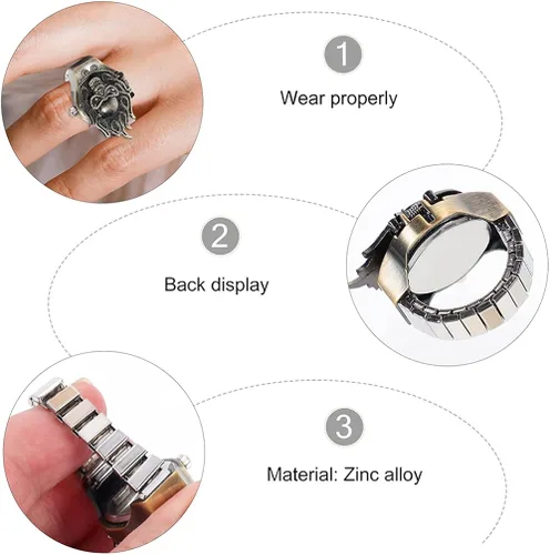Vista 6 de ifundom Reloj de dedo para hombre, estilo punk, diseño de calavera, extensión, correa de acero inoxidable, tamaño ajustable